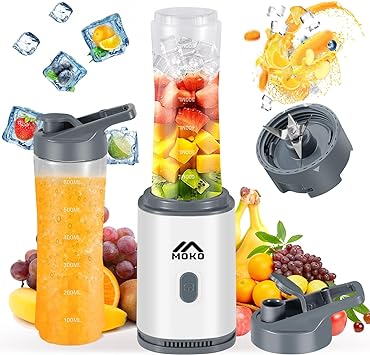 MoKo Countertop Blender for Kitchen for Smoothies/ice, Portable Blenders Personal Size with 22 OZ BPA Free Travel Cup and Lid, 6 Stainless Steel Blades for Powerful Blending, White