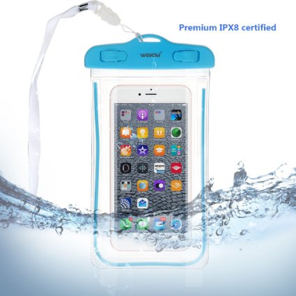 Universal Waterproof Case, WEKSI Transparent Luminous PVC Waterproof Bag for IPhone 6 6S 6 Plus 6S Plus, Galaxy S7 Edge S6 Edge S7 S6 S5 S4 S3, Galaxy Note 5 4 3 Blue