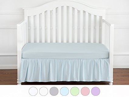 TILLYOU Percale Ruffled Crib Skirt, 100% Natural Cotton, Nursery Crib Bedding Skirt for Baby Boys or Girls, 14" Drop/Lt Blue
