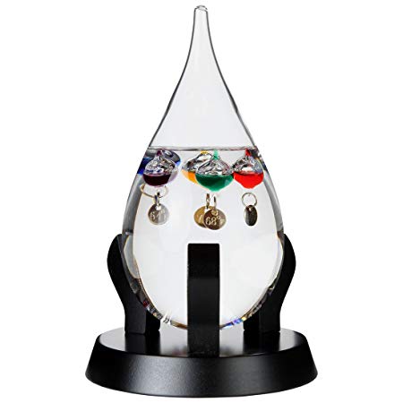 Lily's Home Tear Drop Shaped Glass Galileo Thermometer with 5 Multi-Colored Spheres, A Timeless Design that Measures Temperatures from 64°F to 80°F, Fascinating and Functional Gift