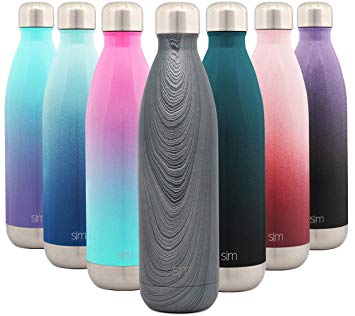Simple Modern 25 Ounce Wave Water Bottle - Stainless Steel Double Wall Vacuum Insulated Metal Reusable - Leakproof Pattern: Silver Grain