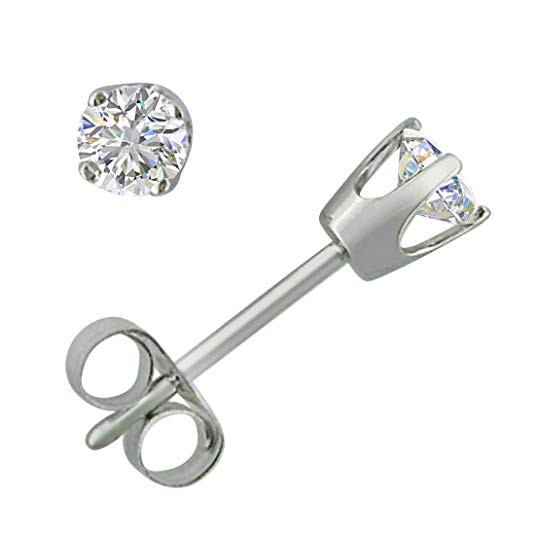 AGS Certified 1/3ct TW Round Diamond Stud Earrings in 14K Gold (G-H Color, I1-I2 Clarity)
