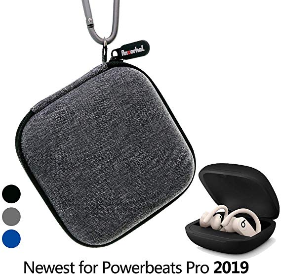 Portable Carrying case for Powerbeats Pro 2019, Full Body Protection case with Anti-Lost & Shockproof, Carabiner with Wrist Strap,The Newest Design for Powerbeats Pro 2019 (Grey)[No Headphones]