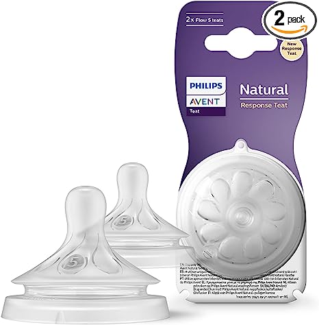 Philips Avent Natural Response Bottle Teat - 2 x Baby Bottle Flow 5 Teats for Babies Aged 6  Months, BPA Free (Model SCY965/02)