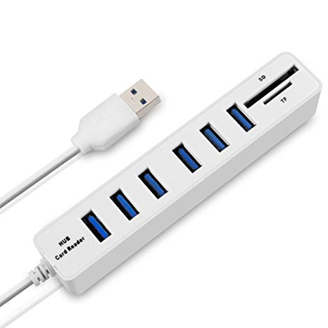 Ocamo USB Hub Combo, 6-Port USB 2.0 Data Hub 2 In 1 SD/TF Multi USB Combo with 3ft Cable for Mac, PC, USB Flash Drives And Other Devices
