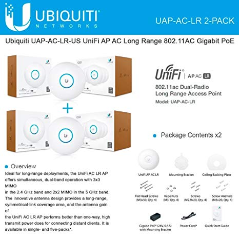 Ubiquiti UAP-AC-LR 2-PACK UniFi AP AC LR Long Range 802.11AC Gigabit PoE