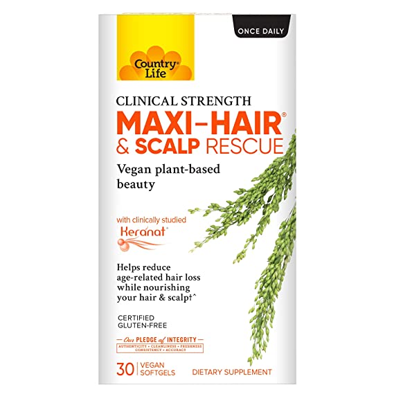 Country Life Maxi-Hair & Scalp Rescue - 30 Count - May Help Reduce Age-Related Hair Loss - Keranat - Hair & Scalp Support - Clinical Strength