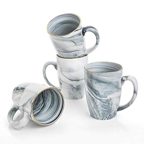 Hoomeet 16 oz Marble Ceramic Coffee Mugs, Set of 4 (Grey)