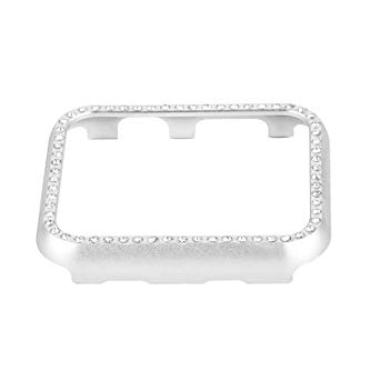 Clatune Bling Crystal Aluminum Alloy Bumper Case Shiny Rhinestone Diamond Protective Metal Frame Cover Compatible with 38mm Apple Watch Series 3/2/1 - Silver