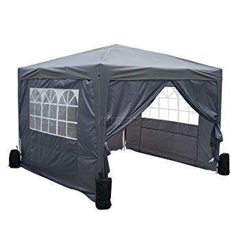 FoxHunter Waterproof 3m x 3m Pop Up Gazebo Marquee Garden Awning Party Tent Canopy 260g Polyester Powder Coated Steel Frame 4 Weight Bags Grey