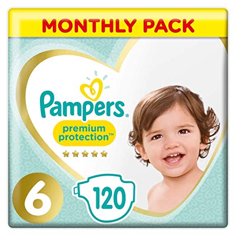 Pampers Premium Protection, Monthly Saving Pack, Soft Comfort, Approved by British Skin Foundation, Size 6, 120 Nappies, 13 kg