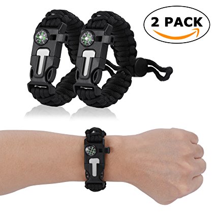 Toplus Paracord Survival Bracelet, Outdoor Emergency First Aid Tool Kit Fire Starter, Compass, Whistle, Scraper, Fishing Tools and More