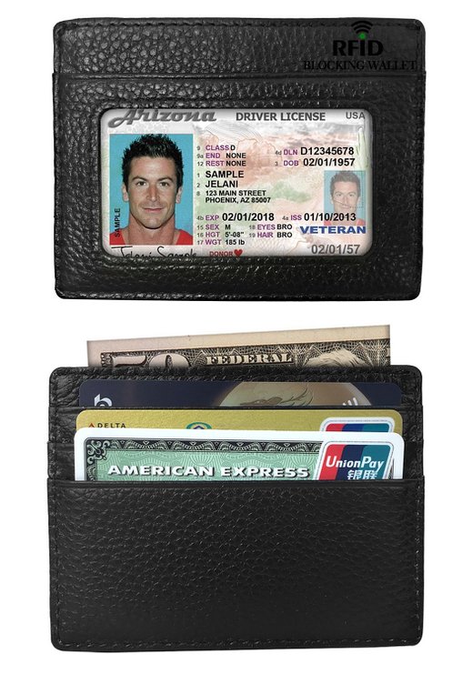 RFID Blocking Wallet, Men's Genuine Leather RFID Blocking Leather Slim Minimalist Money Clip Front Pocket Wallet, Card Holder