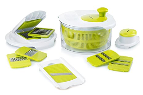 Gourmia GSA9230 Salad Maker Set Chef Salad Maker & Mandoline Set With 7 Interchangeable Blades, Salad Spinner & Cleaning Tool, Durable BPA free food safe material