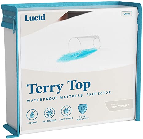 LUCID Premium Hypoallergenic 100% Waterproof Mattress Protector - Universal Fit, Cotton Terry Top, King