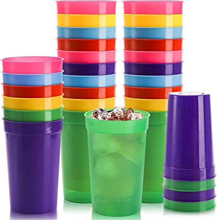 Fasmov 30 Pack 16 oz. Plastic Cups Plastic Tumblers Blank Reusable Drink Tumblers for Parties, Events, Marketing, Weddings, Colorful