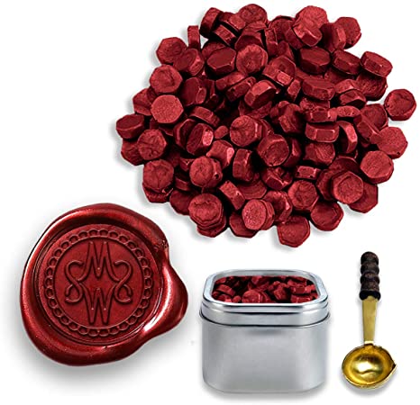Premium Sealing Wax Beads 400-count in Tin with Melting Spoon-Crimson Red