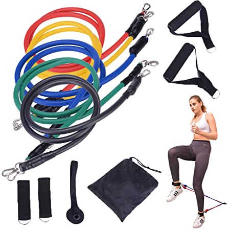 Portable Exercise Resistance Bands Set,Exercise Stretch Fitness Home Set,Exercise Tubes Set with Door Anchor,Handles,5 Fitness Workout Tubes Stackable Up to 100lbs,for Physical Therapy, Home Gym, Yoga