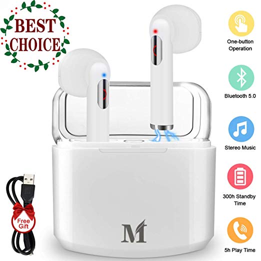 Wireless Earbuds,Bluetooth Earbuds Wireless Earphones Stereo Wireless Earbuds with Microphone/Charging Case Bluetooth in Ear Earphones Sports Earpieces Compatible iOS Samsung Android Phones(White)