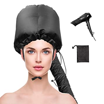 Bonnet Hood Hair Dryer Attachment, Adjustable Extra Large Hooded Bonnet for Hand Held Hair Dryer with Stretchable Grip and Extended Hose Length
