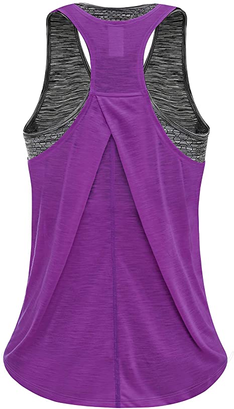 FAFAIR Workout Tank Tops for Women with Built in Bra Sports Gym Shirts Yoga Tops