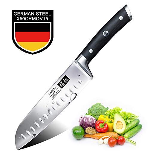 SHAN ZU Santoku Knife 7 Inches German High Carbon Stainless Steel Knives- Classic Series