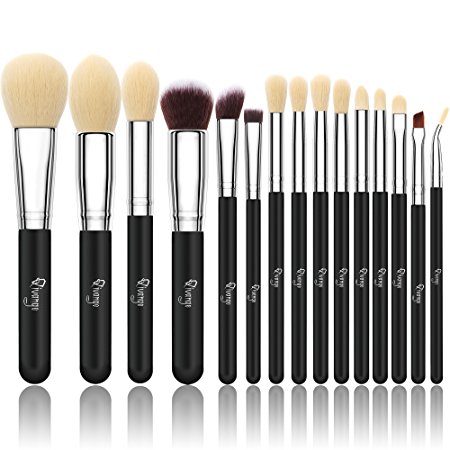 Qivange Makeup Brushes Synthetic Cosmetics Brush Set with Cosmetic Bag (15pcs, Black Silver)