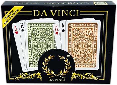 DA VINCI Club Casino, Italian 100-Percent Plastic Playing Cards, 2-Deck Bridge Index Set, with Hard Shell Case and 2 Cut Cards