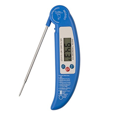 MOSISO Ultra Fast Instant Read Digital Electronic Food / Barbecue Meat Thermometer With Collapsible Internal Probe and BBQ Meat Internal Temperature Chart, Blue