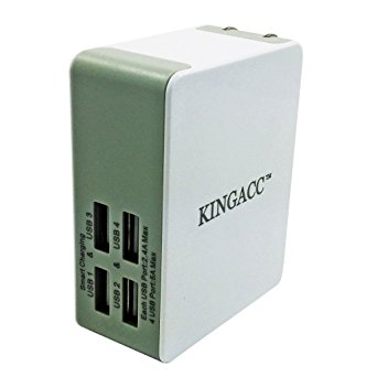 Wall Charger,KingAcc(TM) 25W 5A 4-Port USB Wall Charger With PowerSmartTM Technology For Apple iPad Air,iPads,iPad Mini,iPhone 6 6Plus 5 4,Samsung Galaxy S4 S5 S6 Note 2 3 4 Tab Series, Nexus,HTC, Motorola Android Devices-18 Months Warranty