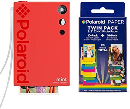 Polaroid Mint Instant Print Digital Camera (Red), W/ 20 Pack Zink Zero Ink 2x3 Sticky-Backed Photo Paper