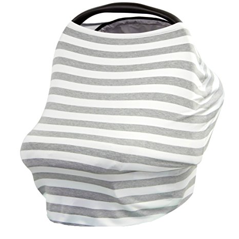 JLIKA Baby Car Seat Covers - Stretchy Infant Canopy and Nursing cover for breastfeeding newborns infants babies girls boys best shower gift maternity apron infinity scarf carseats (Gray/White Stripe)