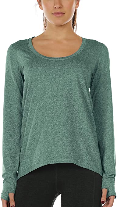 icyzone Long Sleeve Workout Shirts for Women-Women's Athletic Tops, Yoga Shirts, Thumb Hole Running Tops