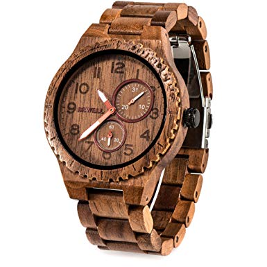 BEWELL Wood Watches for Men Analog Quartz Date Retro Handcraft Lightweight Wooden Wristwatch W154A