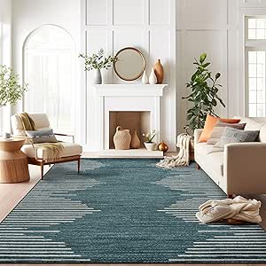 Rugshop Bohemian Stripe Stain Resistant High Traffic Living Room Kitchen Bedroom Dining Home Office Area Rug 7'10" x 10' Teal