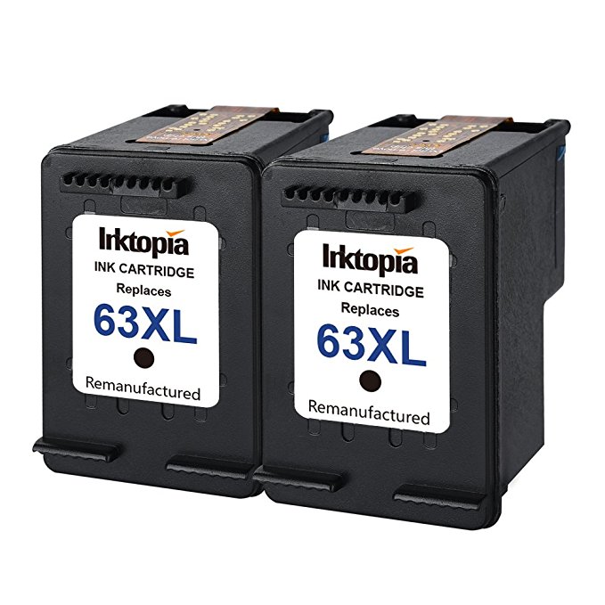 2 pack Remanufactured Ink Cartridge Replacement For HP 63 XL 63XL ( 2 Black) High Yield For HP DeskJet 1112 2130 2132 3630 3633 Envy 4520 Officejet 3830 3833 4650 - Shows Accurate Ink Level
