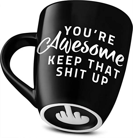 Decodyne Funny Coffee Mug, with Middle Finger on the Bottom - Funny Gifts Novelty Mugs 14 oz. (You're Awesome)