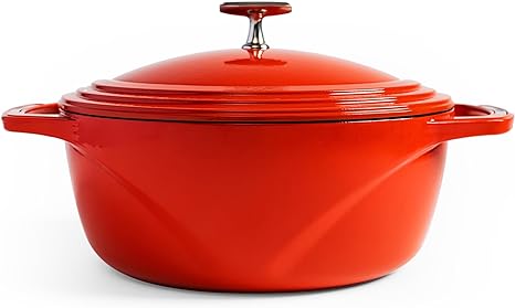 Lodge USA Enamel 7.5 Qt Enameled Cast Iron Dutch Oven - Cast Iron Cookware - Dutch Oven Pot with Lid - Cherry On Top Color - 7.5 Qt Capacity