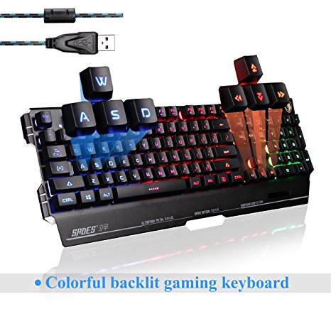 SADES K8 PC USB Wired Computer Gaming Keyboard 19 Non-Conflict Keys Metal Case 7 Colors Blacklight (Black)