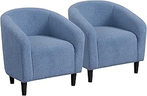 Yaheetech Barrel Chairs, Furry Accent Chairs, Sherpa Chairs with Soft Padded Armrest, Fuzzy Club Chairs for Living Room Bedroom Waiting Room Office, Accent Chairs Set of 2, Blue