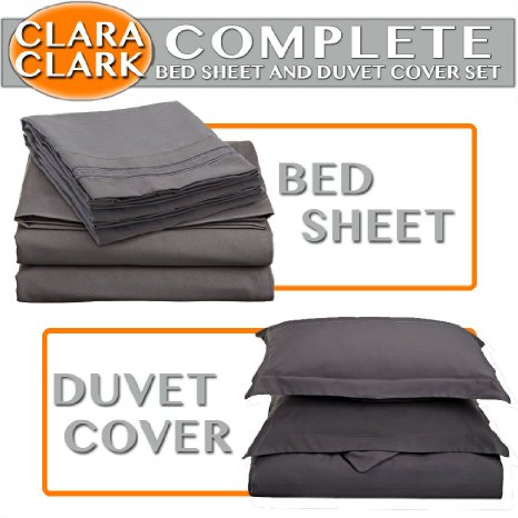 Clara Clark Complete 7-Piece Bed Sheet and Duvet Cover Set, Queen, Charcoal Gray