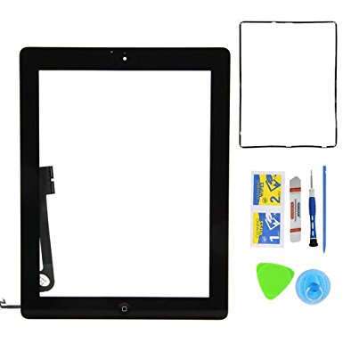 Monkey Touch Screen Digitizer Assembly for Black iPad 4 Model A1458, A1459, A1460   Home Button,Adhesive Tape and Tools