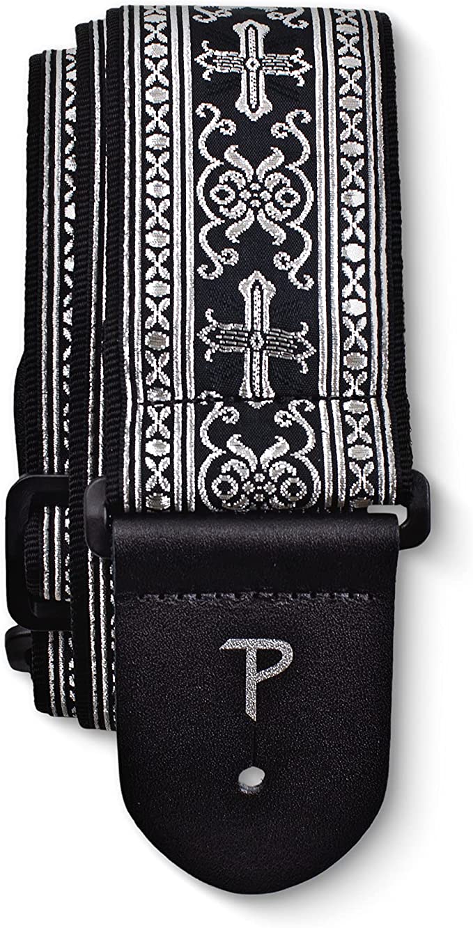 Perri’s Leathers Ltd. - Guitar Strap - Nylon - Jacquard – Metallic Silver - Adjustable - for Acoustic / Bass / Electric Guitars - Made in Canada (TWS-6548)
