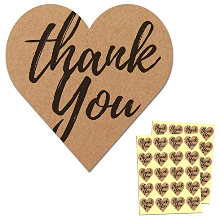 1.5" Heart Kraft Thank You Sticker Labels - 50 Sheets, Pack of 1000 Stickers