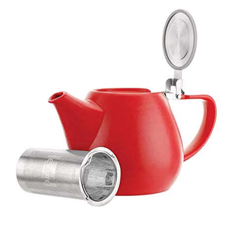 Tealyra - Jove Porcelain Large Teapot Red - 34.0-ounce (3-4 cups) - Japanese Made - Stainless Steel Lid and Extra-Fine Infuser To Brew Loose Leaf Tea - 1000ml