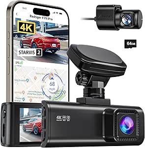 REDTIGER 4K Dash Cam Front and Rear, STARVIS 2 Sensor, 64GB Card Included, 4K/2.5K 1080P Dual Dash Camera for Cars Built-in WiFi GPS, 3.18 Inch IPS Screen, 170° Wide Angle, Parking Monitor (F7N Pro)