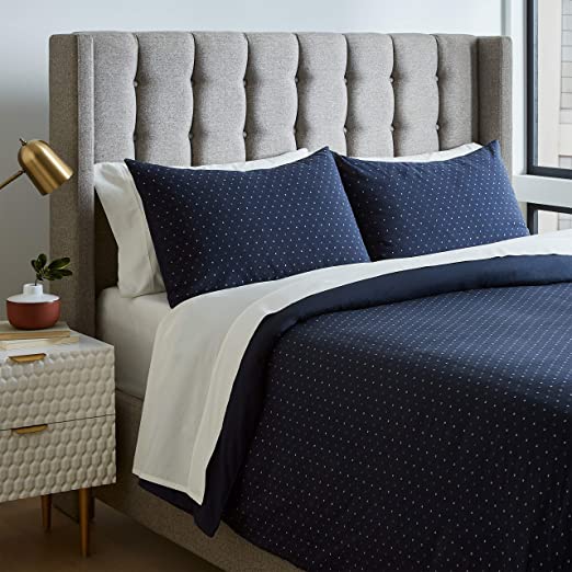 Rivet Modern Duvet Comforter Cover with Geometric Pattern, Full / Queen, Navy