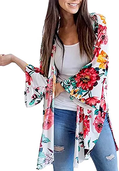 BB&KK Women's Chiffon Kimono Cardigans Casual Open Front Cover Ups Tops