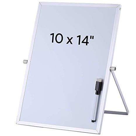 Aelfox Desktop Small White Board, Magnetic Dry Erase Board with Stand Double-Sided Planner Reminder Board with Dry Erase Maker for Office, Home, School(10 x 14 inch/ 25 x 35 cm)