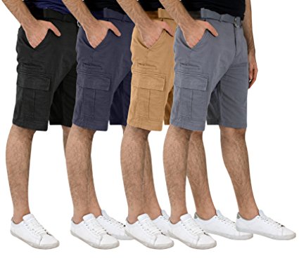 Real Essentials 2 & 4 Pack: Men's Premium Lightweight Belted Cargo Shorts with Multi-Pockets - Classic Fit